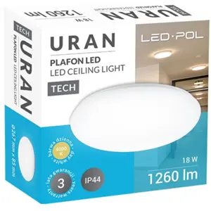 Plafon LED 230VAC 18W 1260lm 4000K Ø267x85mm
