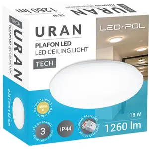Plafon LED 230VAC 18W 1260lm 4000K c/ sensor microondas e crepuscular Ø267x85mm