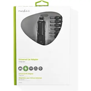 Fonte de alimentação c/ ficha isqueiro 12..24VDC > 1,5/3/4,5/6/7,5/9/12V DC 6W 2.0A + 6 adaptadores DC