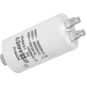 Condensador para motor 12.5uF 450V Ø35x65mm - c/ terminais 6.3mm e parafuso M8