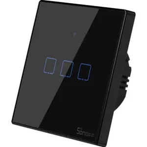 Interruptor triplo (3 Gang) Smart Wifi+RF touch em vidro de encastrar - Preto
