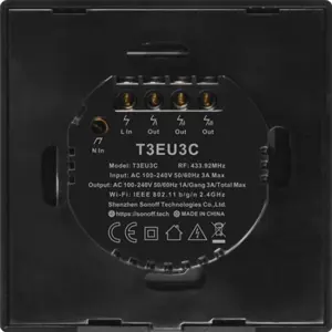 Interruptor triplo (3 Gang) Smart Wifi+RF touch em vidro de encastrar - Preto