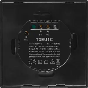 Interruptor (1 Gang) Smart Wifi+RF touch em vidro de encastrar - preto