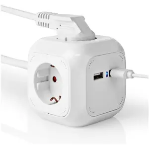 Bloco de 4 tomadas em cubo c/ 2xUSB - cabo (3x1.5mm2) 1.5m