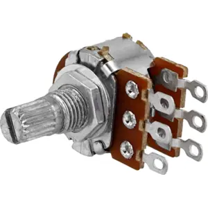 Potenciómetro linear (B) stereo metálico com veio 125mW 22KR para soldar em fio