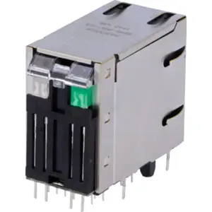 Ficha doble RJ45 para PCB 90º con LED verde+amarillo - 	BEL FUSE 0845-2R1T-E4