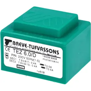 Transformador encapsulado para PCB 230VAC/7.5V+7.5V 6VA (400+400mA)