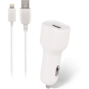 Carregador de isqueiro USB c/ cabo lightning 2.4A - 1.0m - branco
