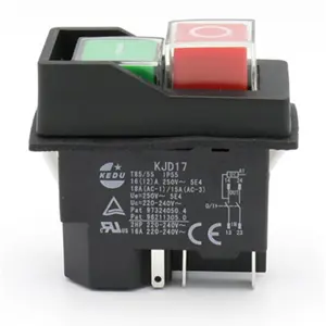 Interruptor de pressão duplo verde/vermelho 2 posições ON-OFF DPST 230VAC 16A (5 pinos)