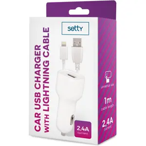 Carregador de isqueiro USB c/ cabo lightning 2.4A - 1.0m - branco
