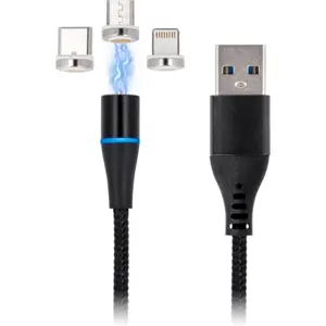 Cabo USB magnético 3-em-1 Lightning + USB-C + micro-USB - 2A Fast Charge