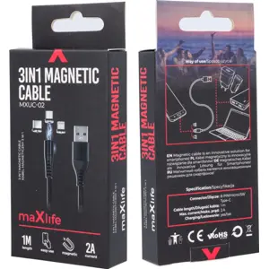 Cabo USB magnético 3-em-1 Lightning + USB-C + micro-USB - 2A Fast Charge