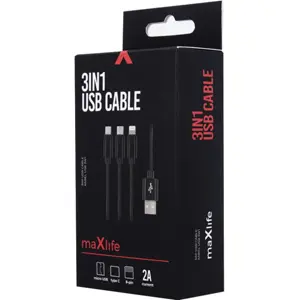 Cabo de carregamento 3-em-1 USB-A ➝ Micro-USB/USB-C/Lightning 2.1A - preto 1 m