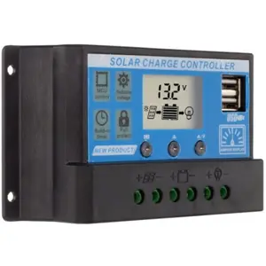 Controlador de carga solar PWM (3 etapas) com LCD c/ saidas USB - 12/24VDC 10A