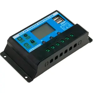 Controlador de carga solar PWM (3 etapas) com LCD c/ saidas USB - 12/24VDC 10A
