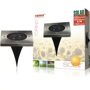 Luminária de chão LED Solar de estaca c/ sensor crepuscular IP44 - 120x120mm
