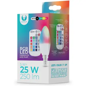 Lâmpada LED E14 5W RGB+W (branco quente) 250lm - c/ comando