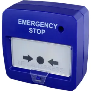 Botoneira de alarme de incêndio (Emergency STOP) rearmável - azul - DMTech D9000-MCP-B
