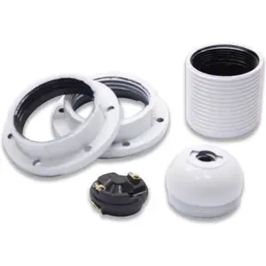 Suporte para lâmpada E27, todo roscado, com 2 anilhas - branco