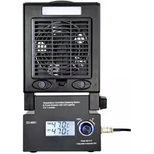 Estação de soldadura digital 3-em-1 c/ extrator de fumo e iluminação LED - ZD-8951