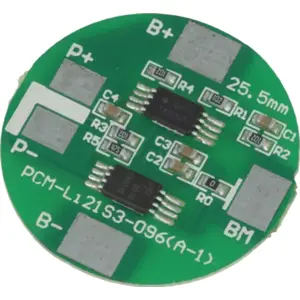 Placa PCM de protecção p/ 2 baterias Li-FePO4 (2S) 6.4VDC 2.5A - Ø25.5mm