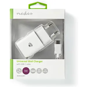 Carregador 1xUSB (230VAC -> 5VDC) + Cabo USB-C 12W 2,4A - Branco