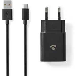 Carregador 1xUSB (230VAC -> 5VDC) + Cabo USB-C 12W 2,4A - Preto