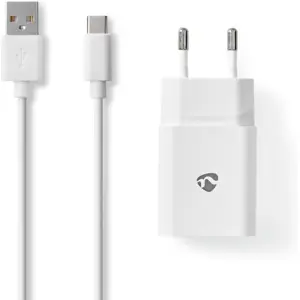 Carregador 1xUSB (230VAC -> 5VDC) + Cabo USB-C 12W 2,4A - Branco
