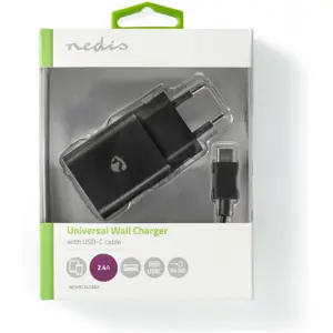 Carregador 1xUSB (230VAC -> 5VDC) + Cabo USB-C 12W 2,4A - Preto