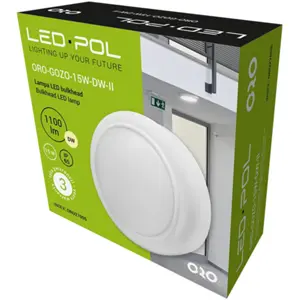 Plafon LED 230VAC 15W 1100lm 4000K Ø182x64mm IP65
