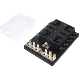 Caixa porta fusíveis para 10x fusíveis 19mm auto c/ LED indicador de estado + barramento negativo