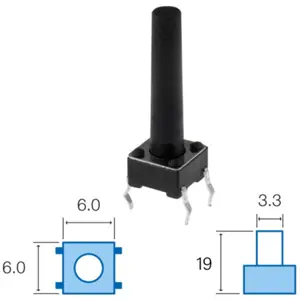 Botón miniatura 6x6x(19)mm SPST-NO 12VDC 50mA THT 1.6N