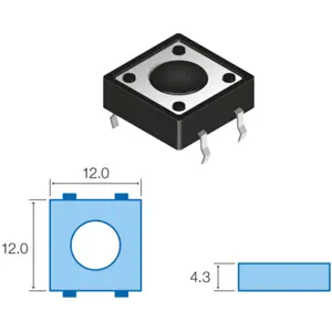 Botão miniatura 12x12x(4.3)mm SPST-NO 12VDC 50mA THT