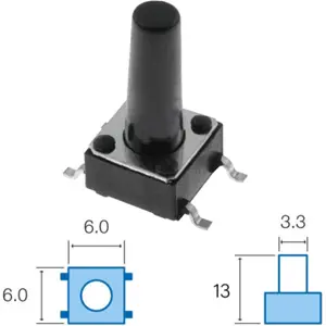 Botón miniatura 6x6x(13)mm SPST-NO 12VDC 50mA SMD 1.6N