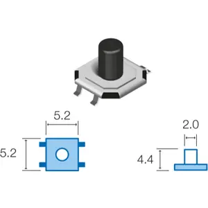 Botón miniatura 5.2x5.2x(4.4)mm 12VDC 50mA SMD