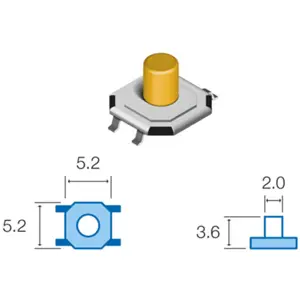 Botón miniatura 5.2x5.2x(3.6)mm 12VDC 50mA SMD