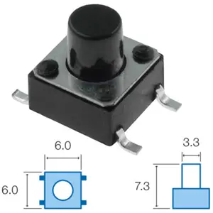 Botão miniatura 6x6x(7.3)mm SPST-NO 12VDC 50mA SMD 1.6N