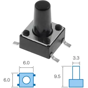 Botón miniatura 6x6x(9.5)mm SPST-NO 12VDC 50mA SMD 1.6N