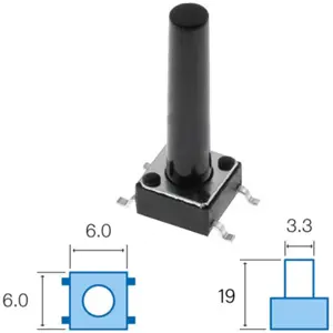 Botón miniatura 6x6x(19)mm SPST-NO 12VDC 50mA SMD 1.6N