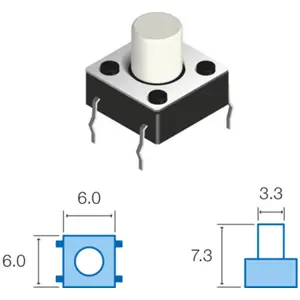Botão miniatura 6x6x(7.3)mm, horizontal, 4 pinos
