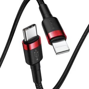 Cable USB-C -> Lightning PD 18W - rojo+negro - 1.0m