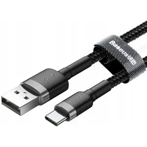 Cabo USB-A - USB-C Quick Charge 3A revestido a nylon - cinza+preto - 0.5m