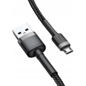 Cable USB-A -> Micro-USB Reversible 2.4A, recubierto de nylon - gris+negro - 0.5m