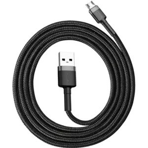 Cable USB-A -> Micro-USB reversible 2.4A, recubierto de nylon - gris+negro - 1.0m