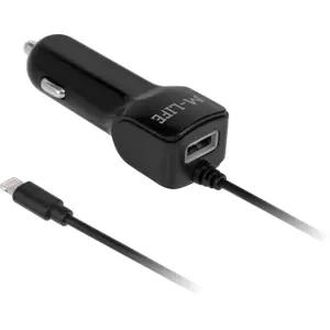 Cargador de encendedor con cable Lightning + salida USB (5VDC / 2.1A)