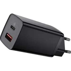 Carregador GaN USB-A + USB-C 63W QC - preto