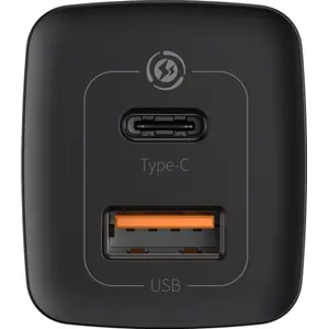 Carregador GaN USB-A + USB-C 63W QC - preto
