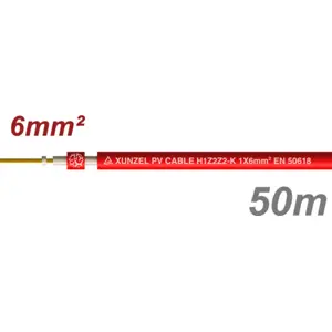 Cabo de energia Solar (H1Z2Z2-K) 6mm² c/ isolamento duplo - Vermelho (-) - 50m