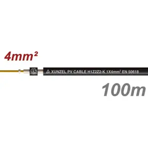Cabo de energia Solar (H1Z2Z2-K) 4mm² c/ isolamento duplo - Preto (-) - 100m