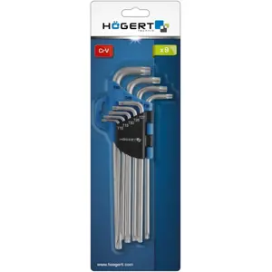 Conjunto de 9 chaves angulares longas Torx em aço CrV